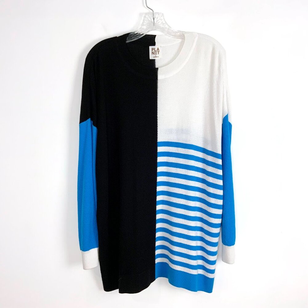 Planet by Lauren G Color Block Crew Neck Light Knit Lagenlook Sweater Sz OS